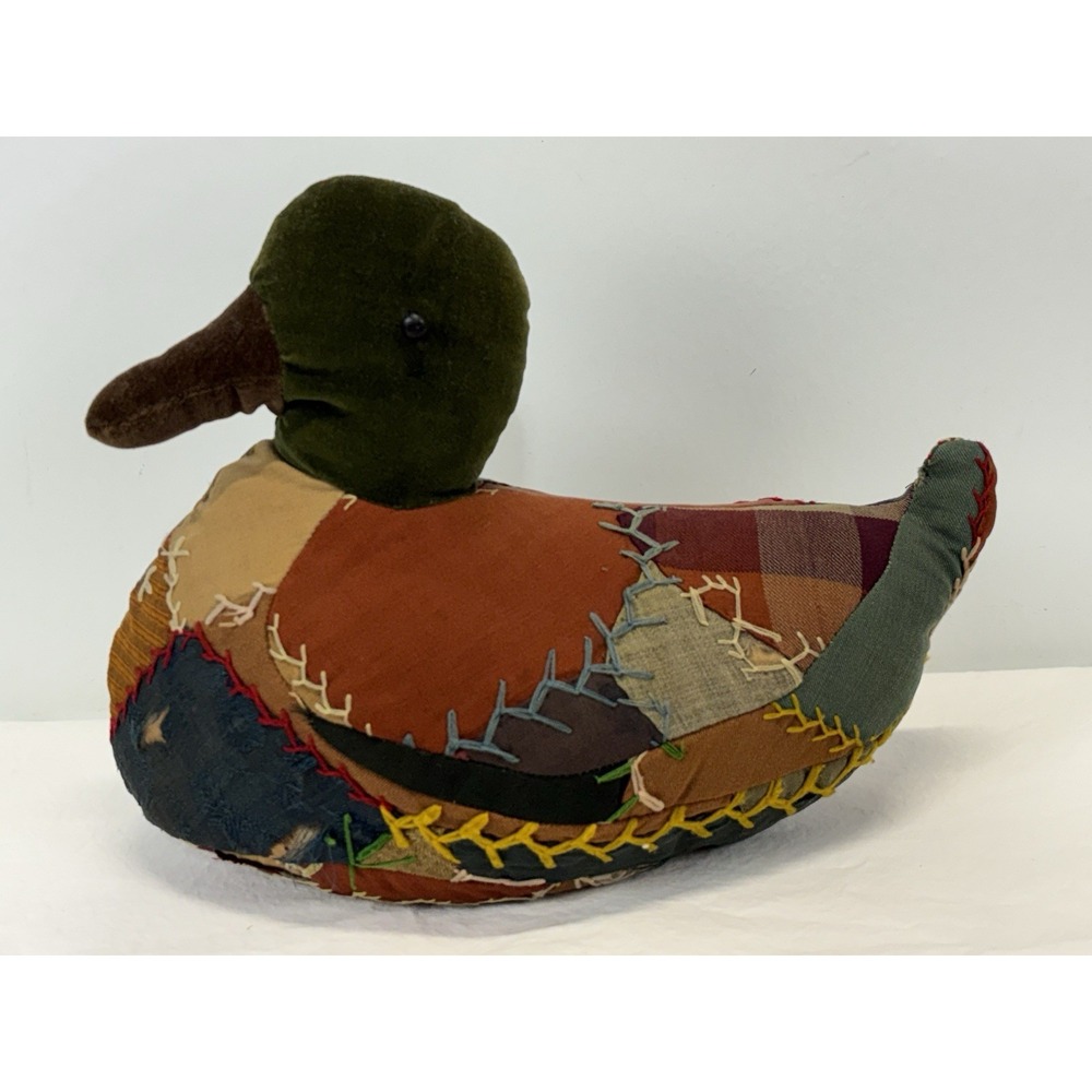 Primitive Quilted Duck Pillow Distressed Vtg Patchwork Folk Art